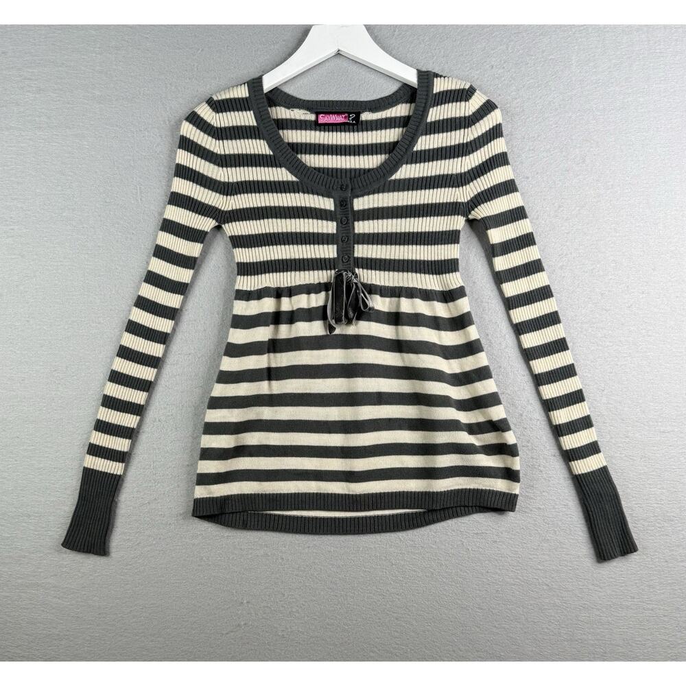 Vintage Y2K‎ Say What? USA Baby Doll Striped Henley Sweater Sz Small Bella Swan